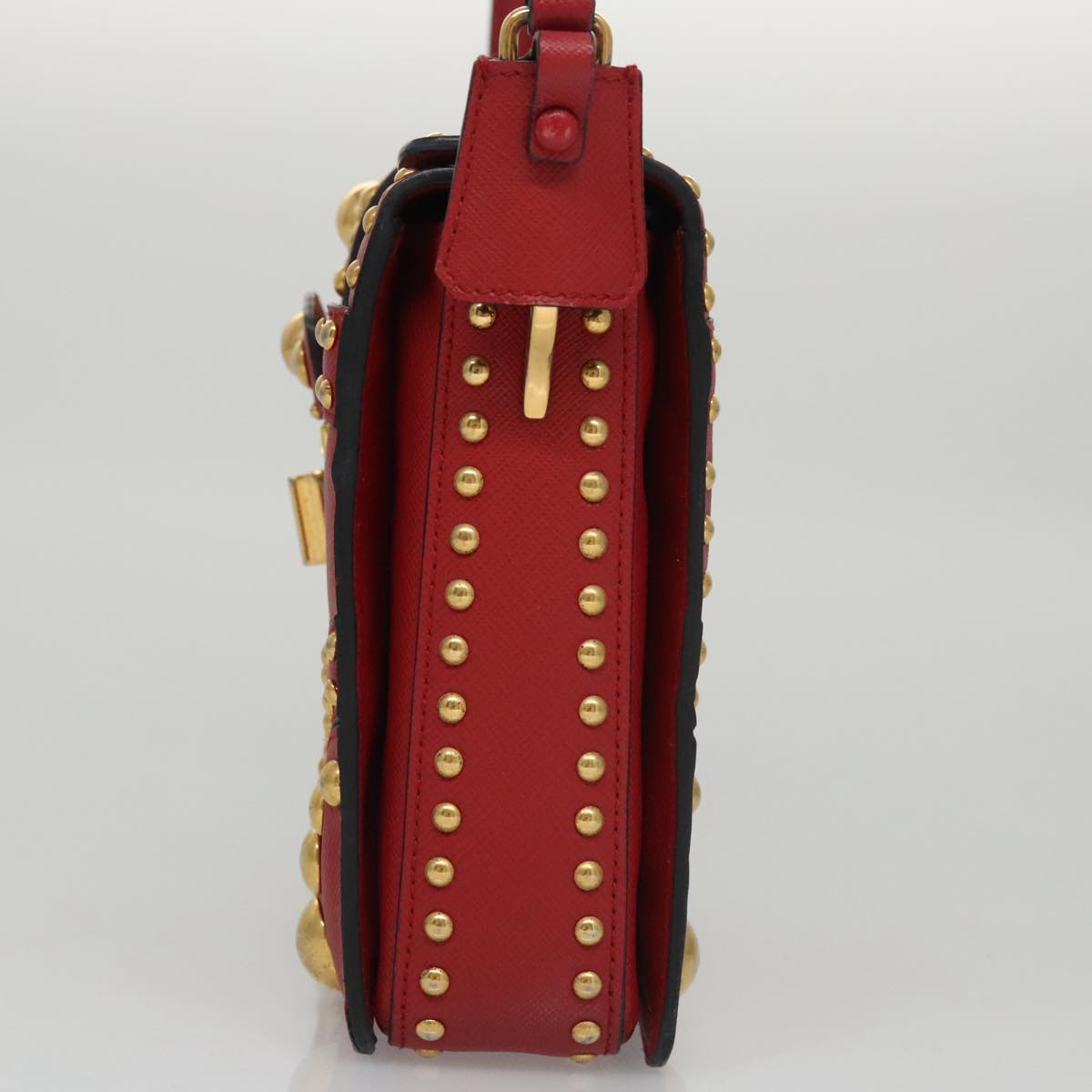 PRADA Shoulder Bag Leather Red Gold Auth 103083