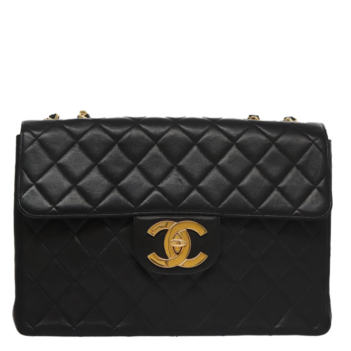 CHANEL Matelasse 31 Chain Shoulder Bag Lamb Skin Black Gold CC Auth 103205A