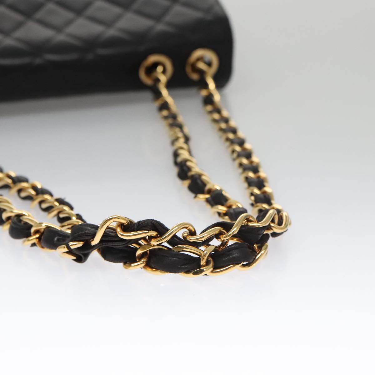 CHANEL Matelasse 31 Chain Shoulder Bag Lamb Skin Black Gold CC Auth 103205A