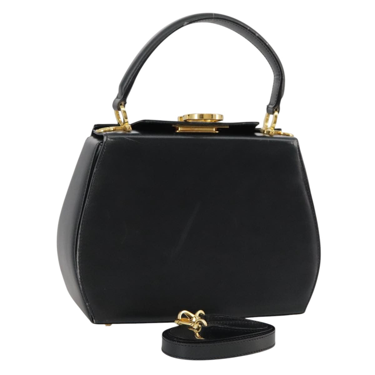 Salvatore Ferragamo Gancini Hand Bag Leather 2way Black Gold Auth 103208