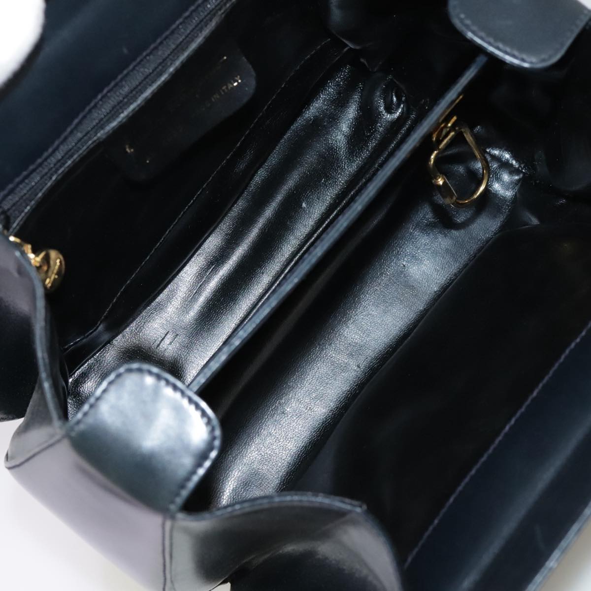 Salvatore Ferragamo Gancini Hand Bag Leather 2way Black Gold Auth 103208
