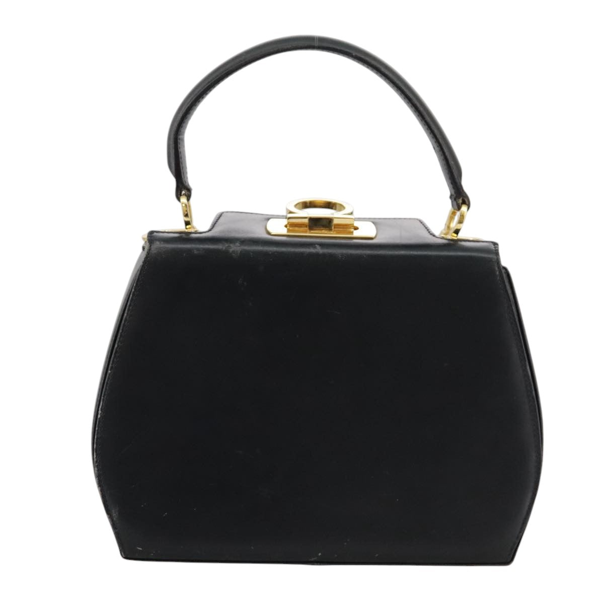 Salvatore Ferragamo Gancini Hand Bag Leather 2way Black Gold Auth 103208