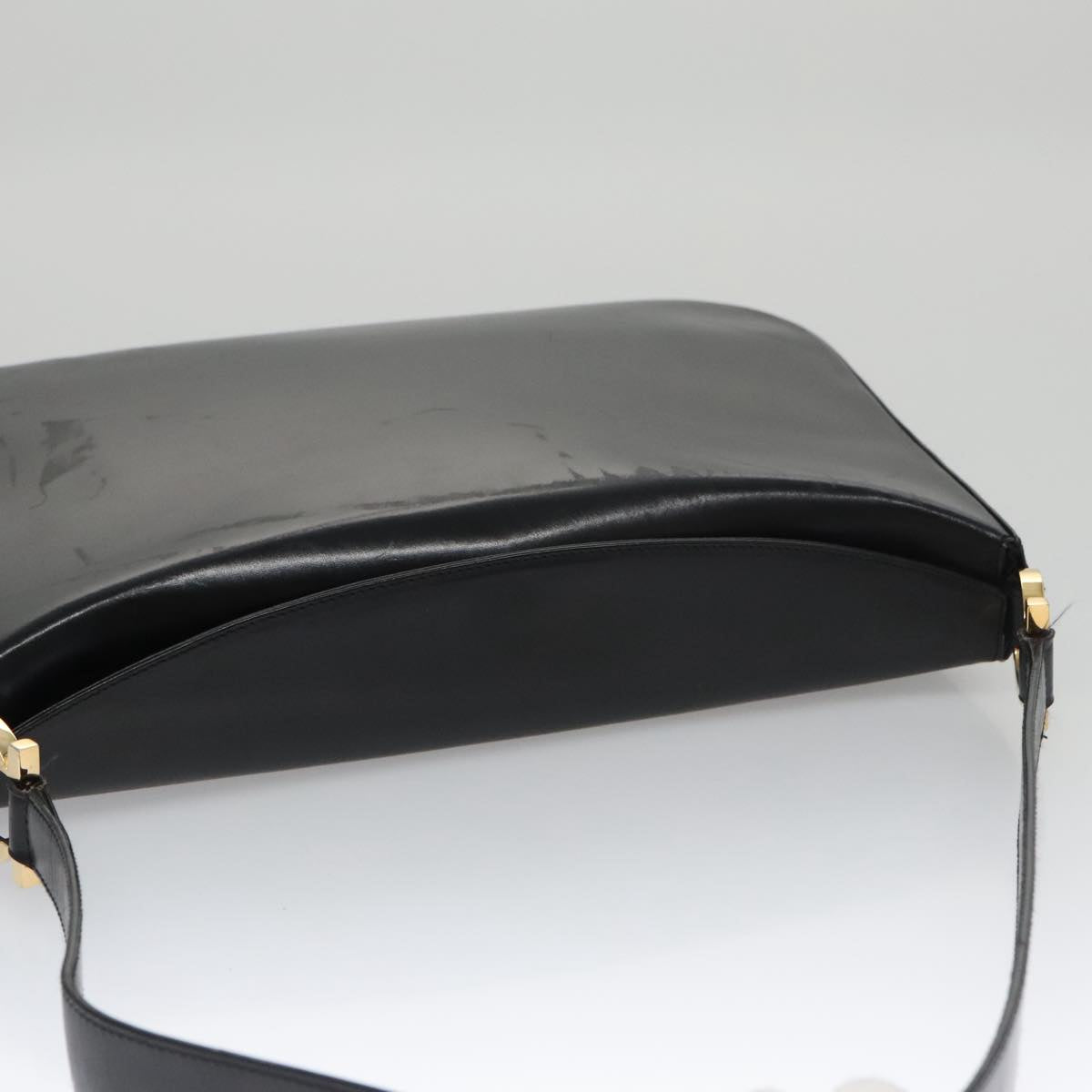 Salvatore Ferragamo Gancini Shoulder Bag Leather Black Gold Auth 103209