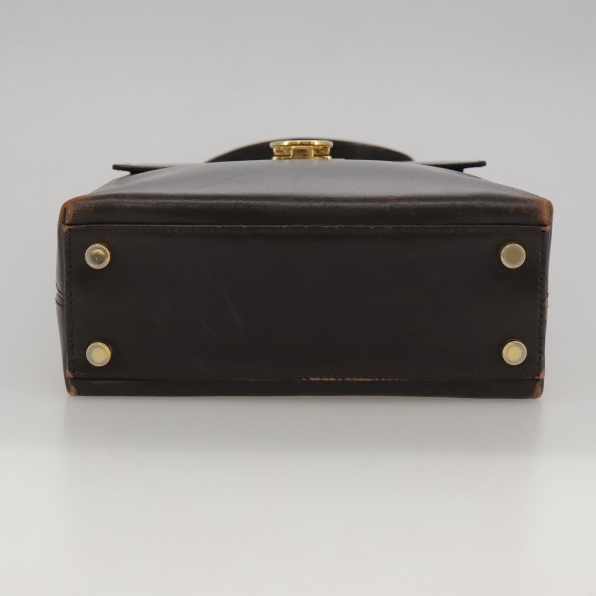 Salvatore Ferragamo Gancini Hand Bag Leather 2way Dark Brown Gold Auth 103214