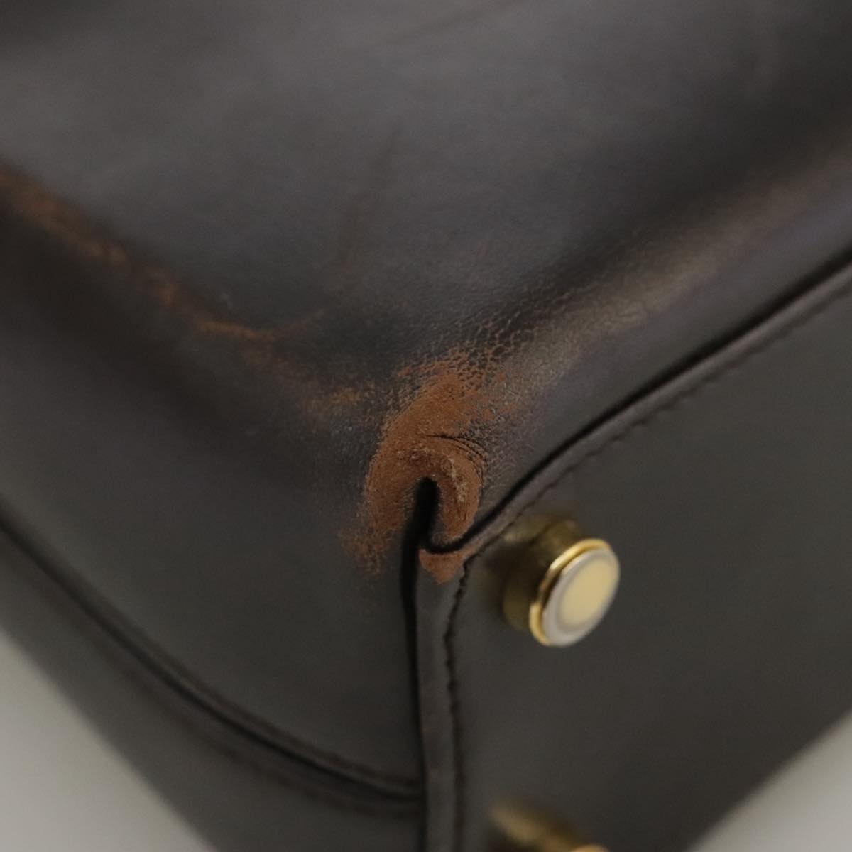 Salvatore Ferragamo Gancini Hand Bag Leather 2way Dark Brown Gold Auth 103214