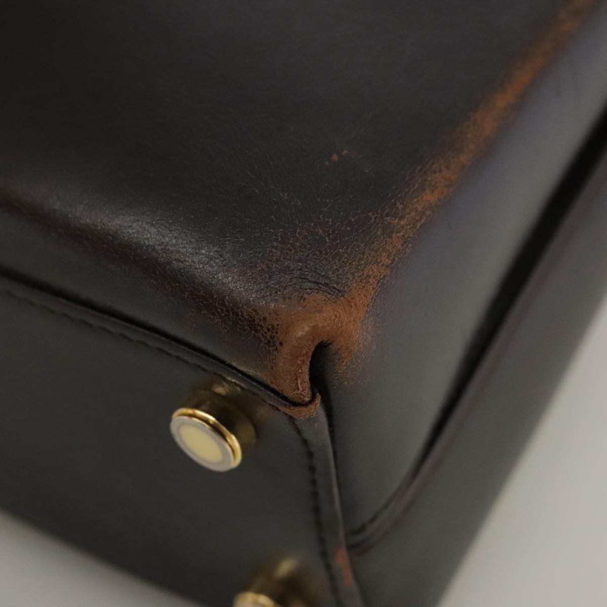 Salvatore Ferragamo Gancini Hand Bag Leather 2way Dark Brown Gold Auth 103214