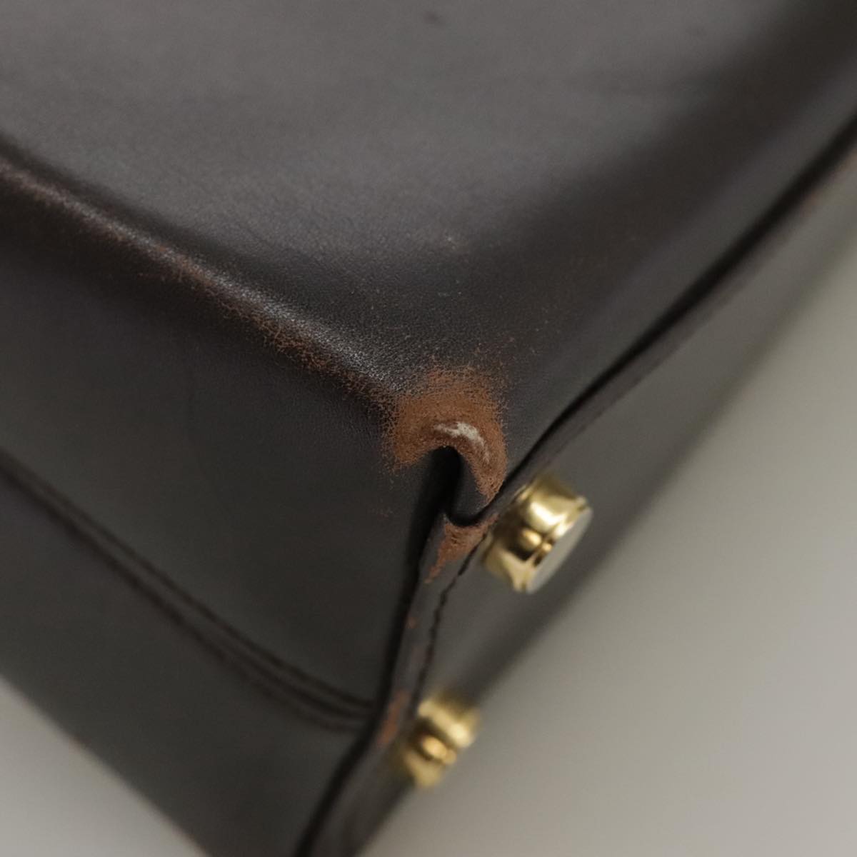 Salvatore Ferragamo Gancini Hand Bag Leather 2way Dark Brown Gold Auth 103214