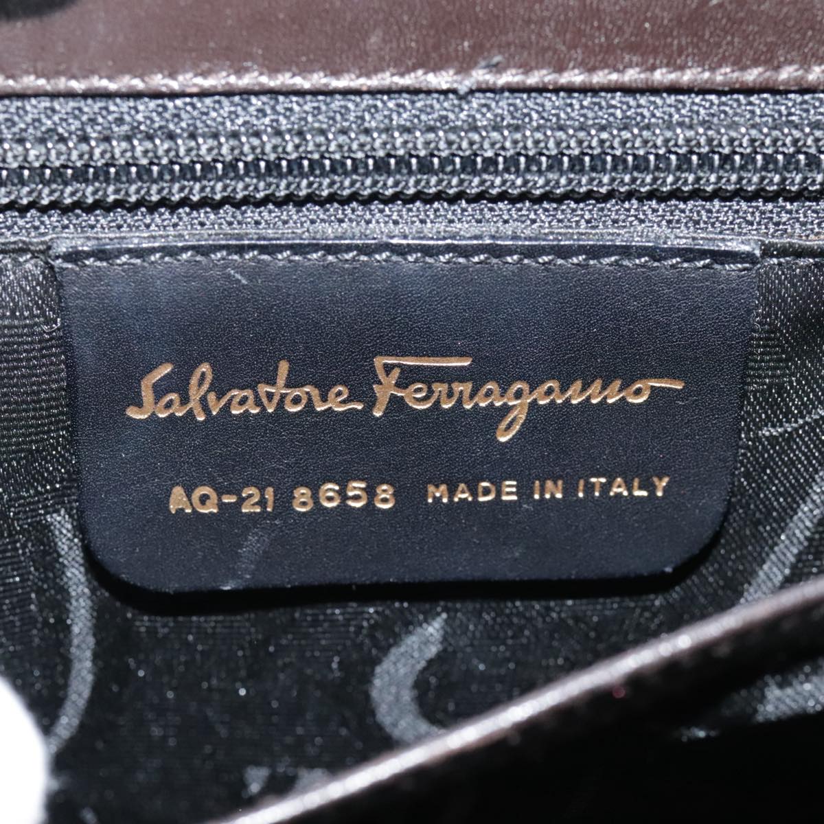Salvatore Ferragamo Gancini Hand Bag Leather 2way Dark Brown Gold Auth 103214