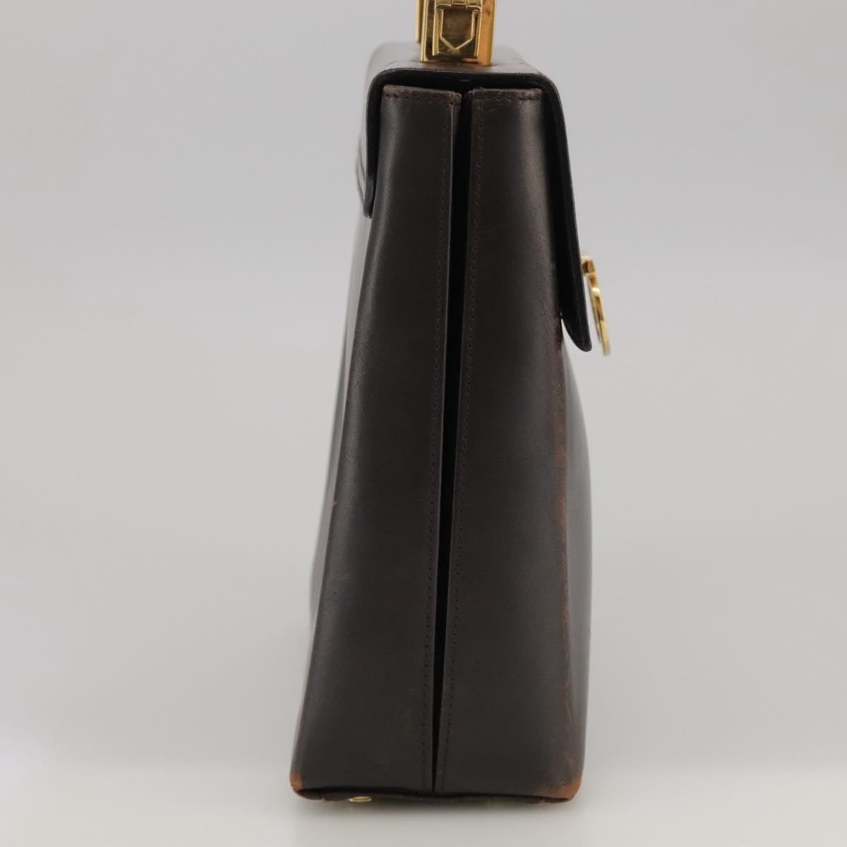Salvatore Ferragamo Gancini Hand Bag Leather 2way Dark Brown Gold Auth 103214