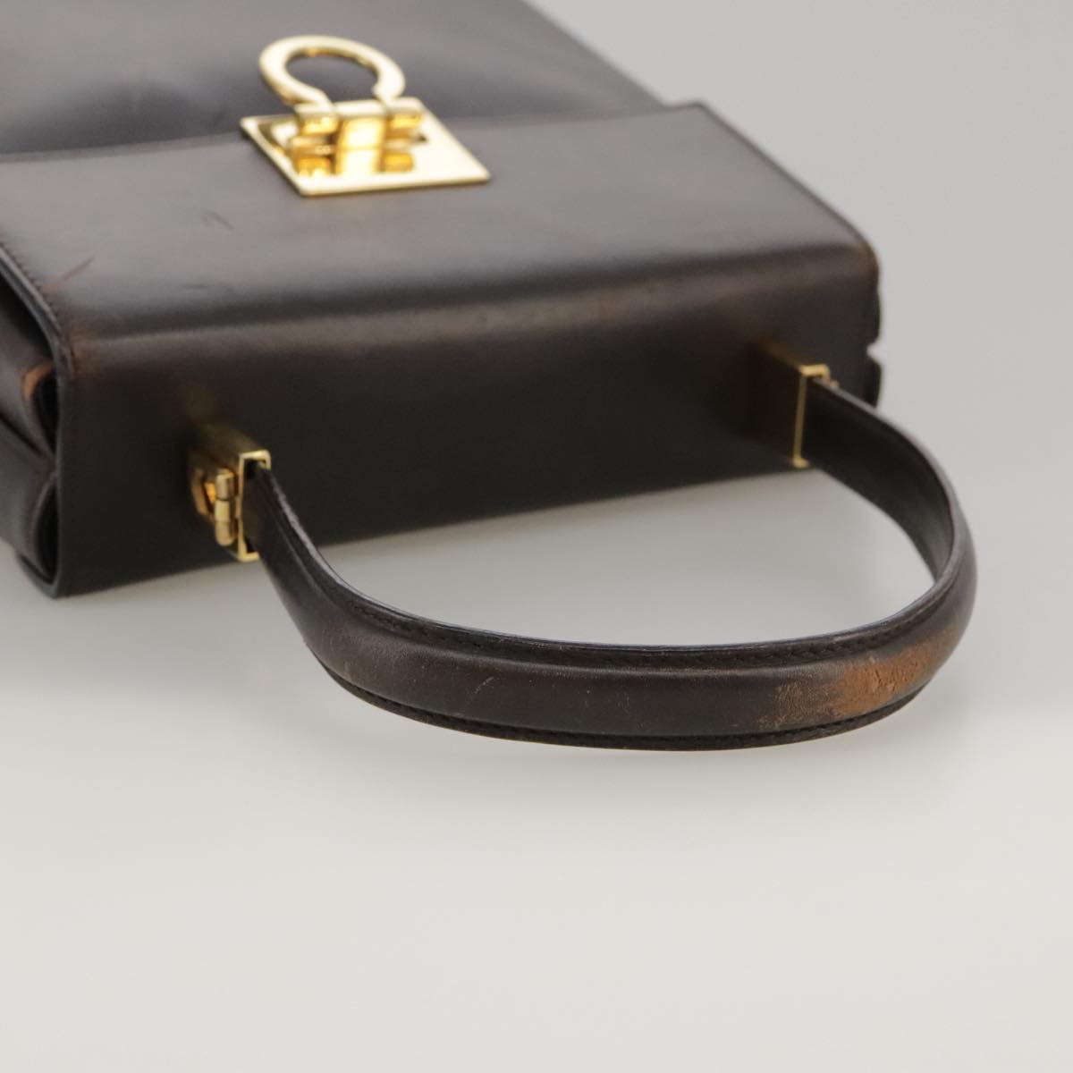 Salvatore Ferragamo Gancini Hand Bag Leather 2way Dark Brown Gold Auth 103214