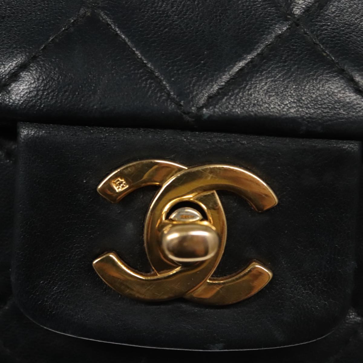 CHANEL Matelasse Chain Shoulder Bag Lamb Skin Black Gold CC Auth 103222