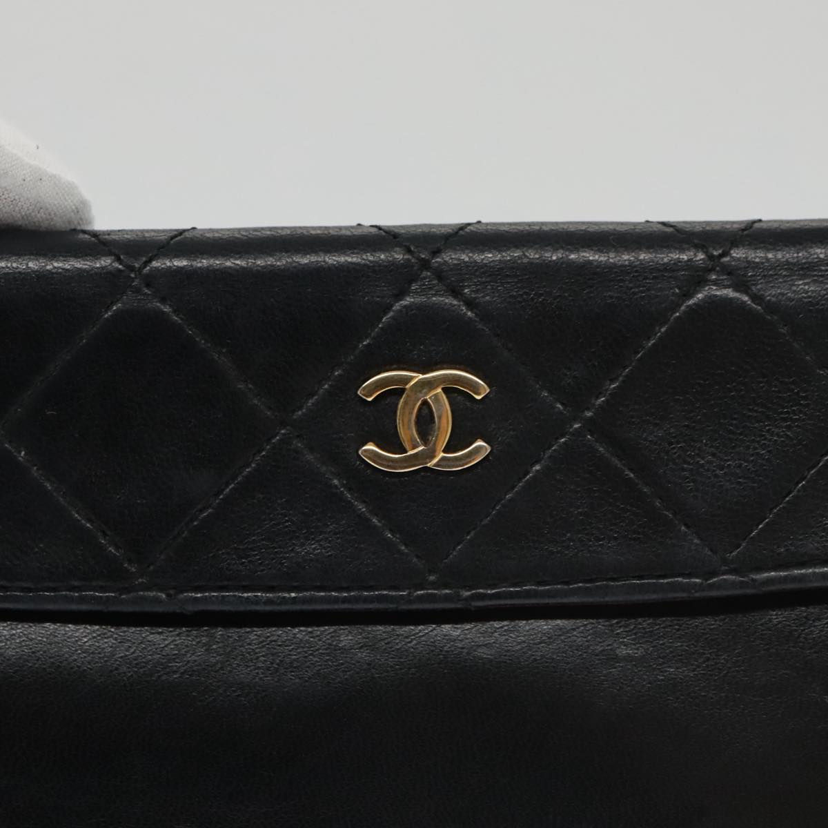 CHANEL Matelasse Chain Shoulder Bag Lamb Skin Black Gold CC Auth 103222