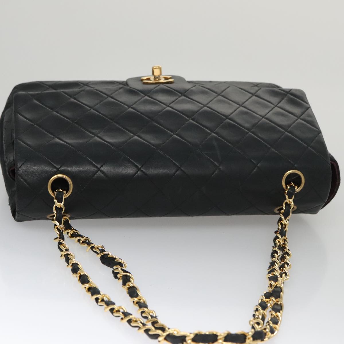 CHANEL Matelasse Chain Shoulder Bag Lamb Skin Black Gold CC Auth 103222