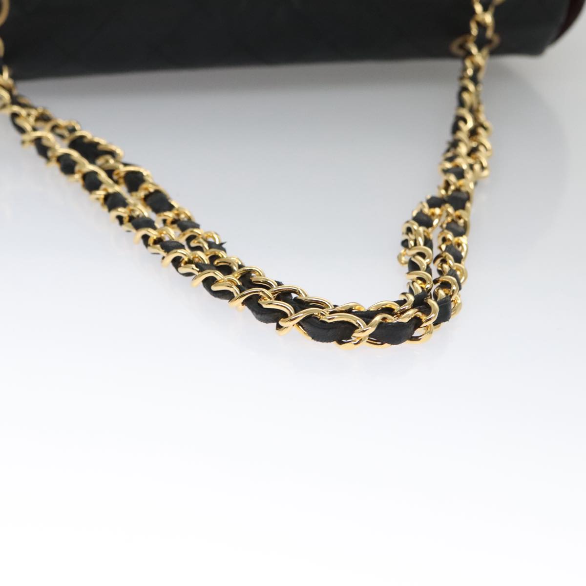 CHANEL Matelasse Chain Shoulder Bag Lamb Skin Black Gold CC Auth 103222