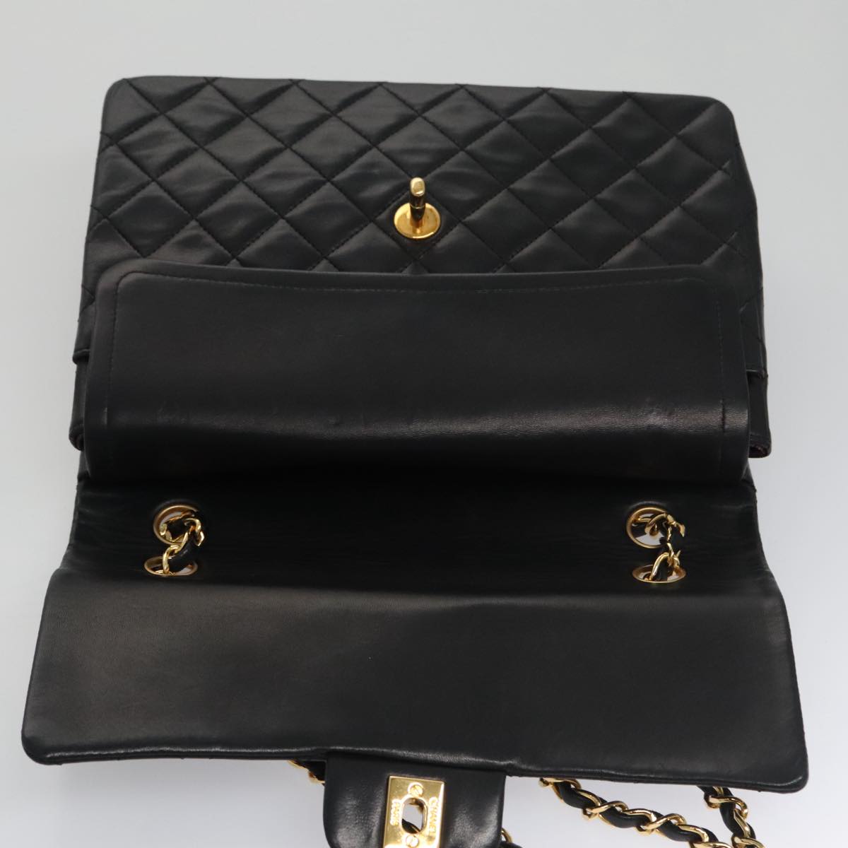 CHANEL Matelasse 25 Chain Valentine Limited Bag Lamb Skin Black CC Auth 103226A