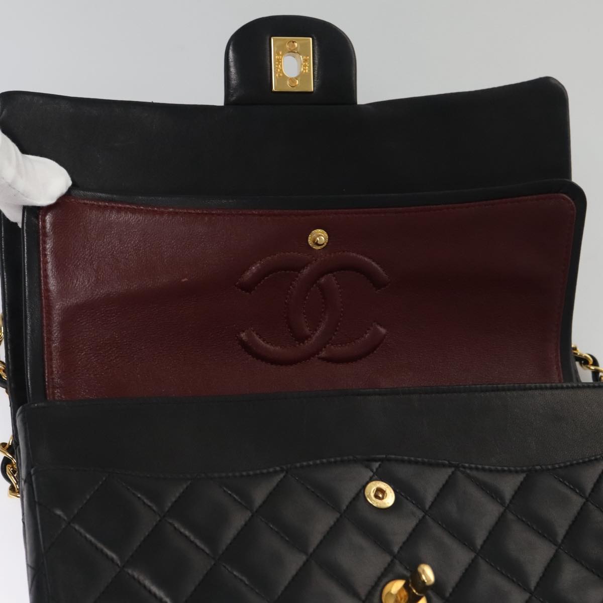 CHANEL Matelasse 25 Chain Valentine Limited Bag Lamb Skin Black CC Auth 103226A