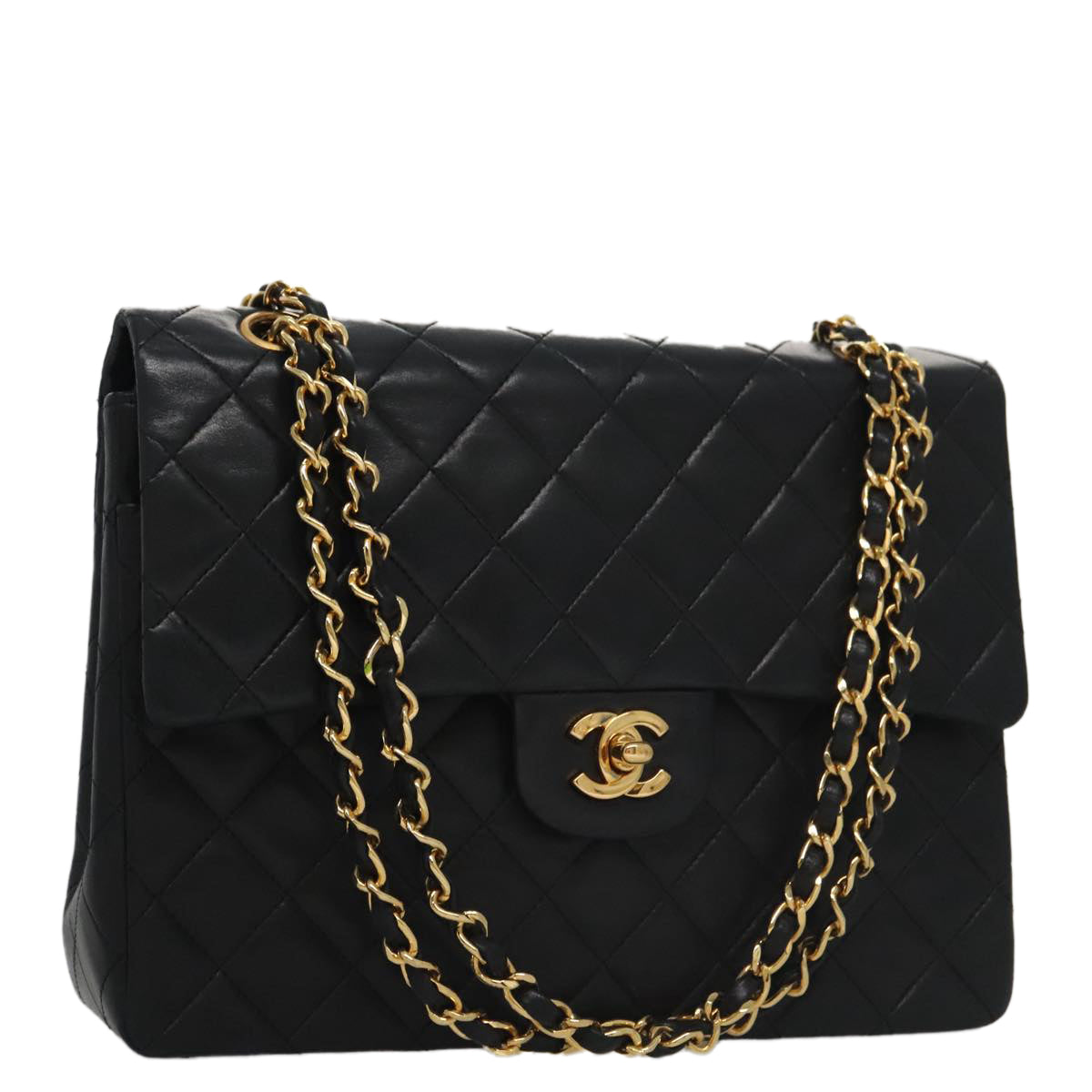 CHANEL Matelasse 25 Chain Valentine Limited Lamb Skin Black CC Auth 103226SAM