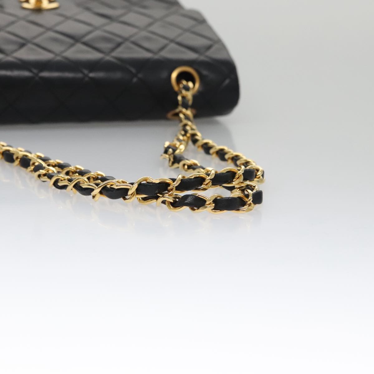 CHANEL Matelasse 25 Chain Valentine Limited Lamb Skin Black CC Auth 103226SAM