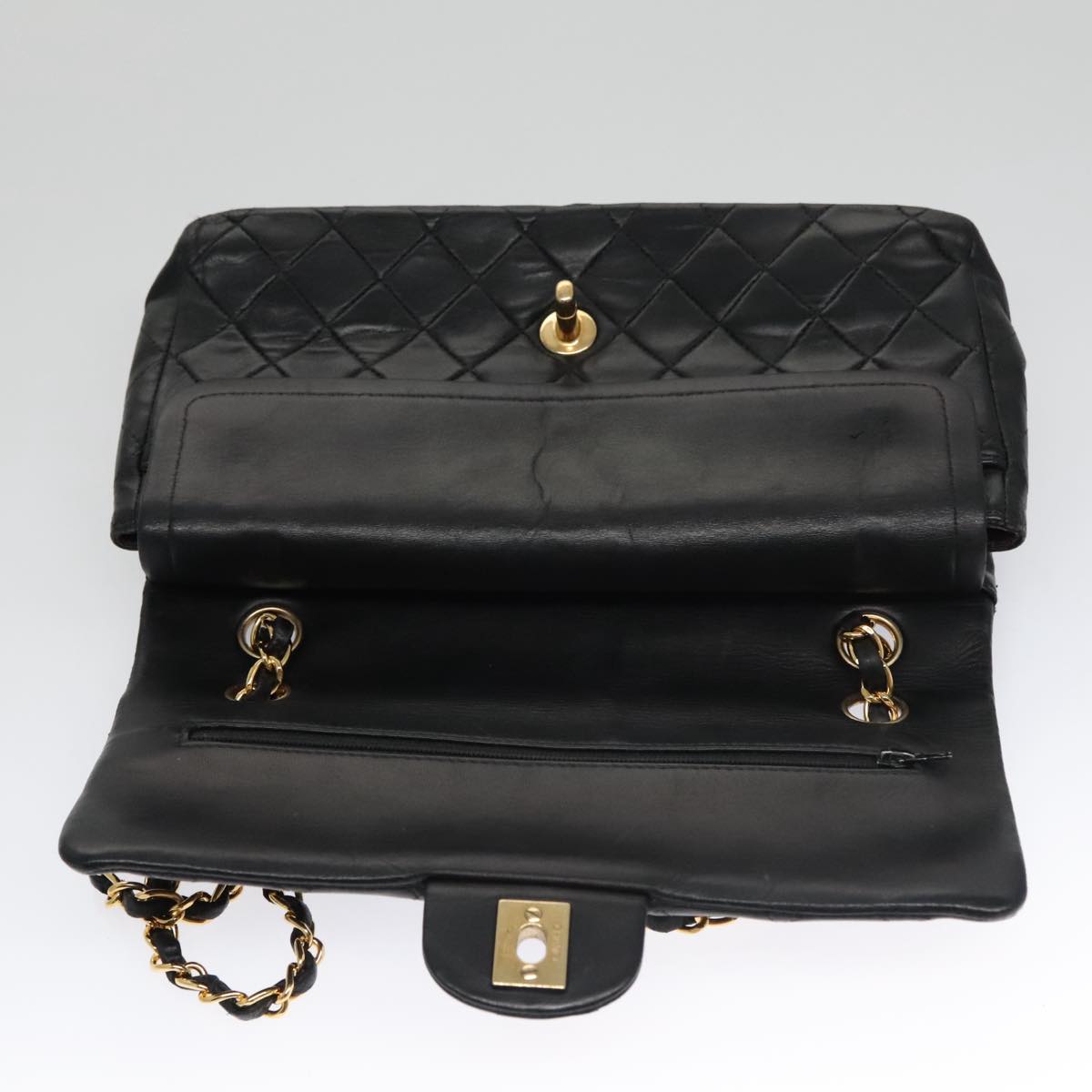 CHANEL Chain Matelasse 25 Shoulder Bag Lamb Skin Black Gold CC Auth 103227