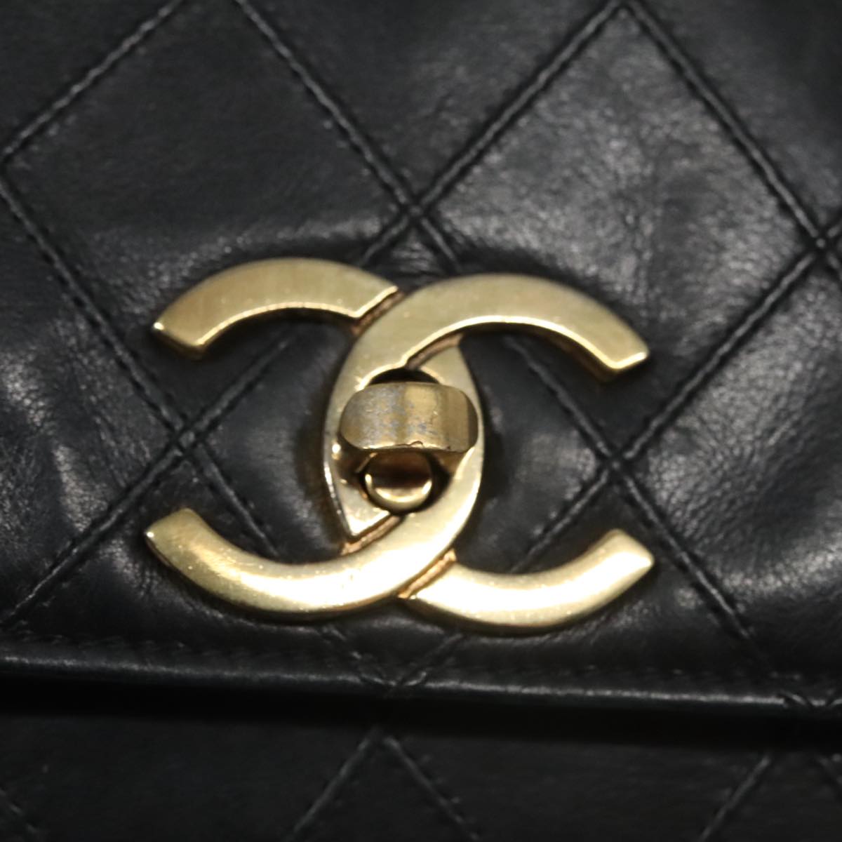 CHANEL Bicolore Chain Matelasse Shoulder Bag Lamb Skin Black Gold CC Auth 103228