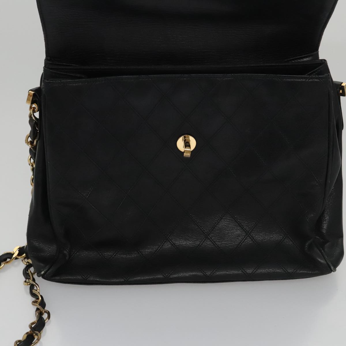 CHANEL Bicolore Chain Matelasse Shoulder Bag Lamb Skin Black Gold CC Auth 103228