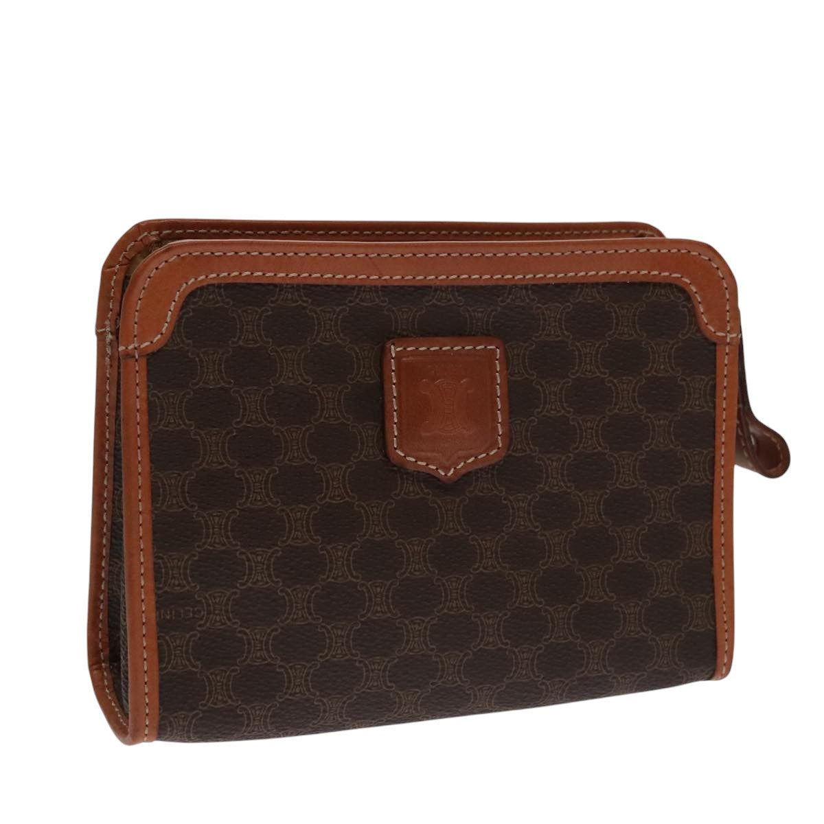 CELINE Macadam Canvas Pouch PVC Leather Brown Auth 103244