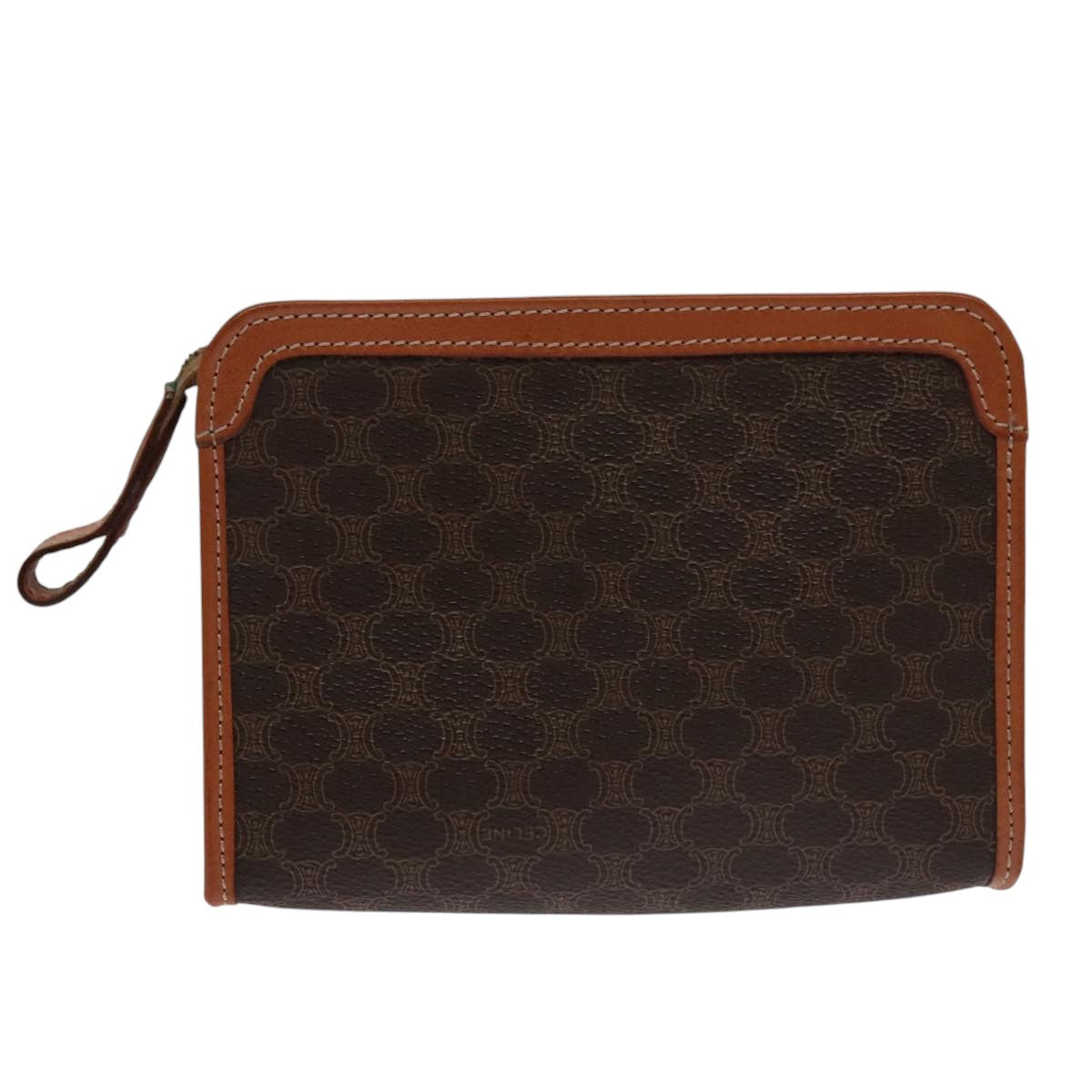 CELINE Macadam Canvas Pouch PVC Leather Brown Auth 103244