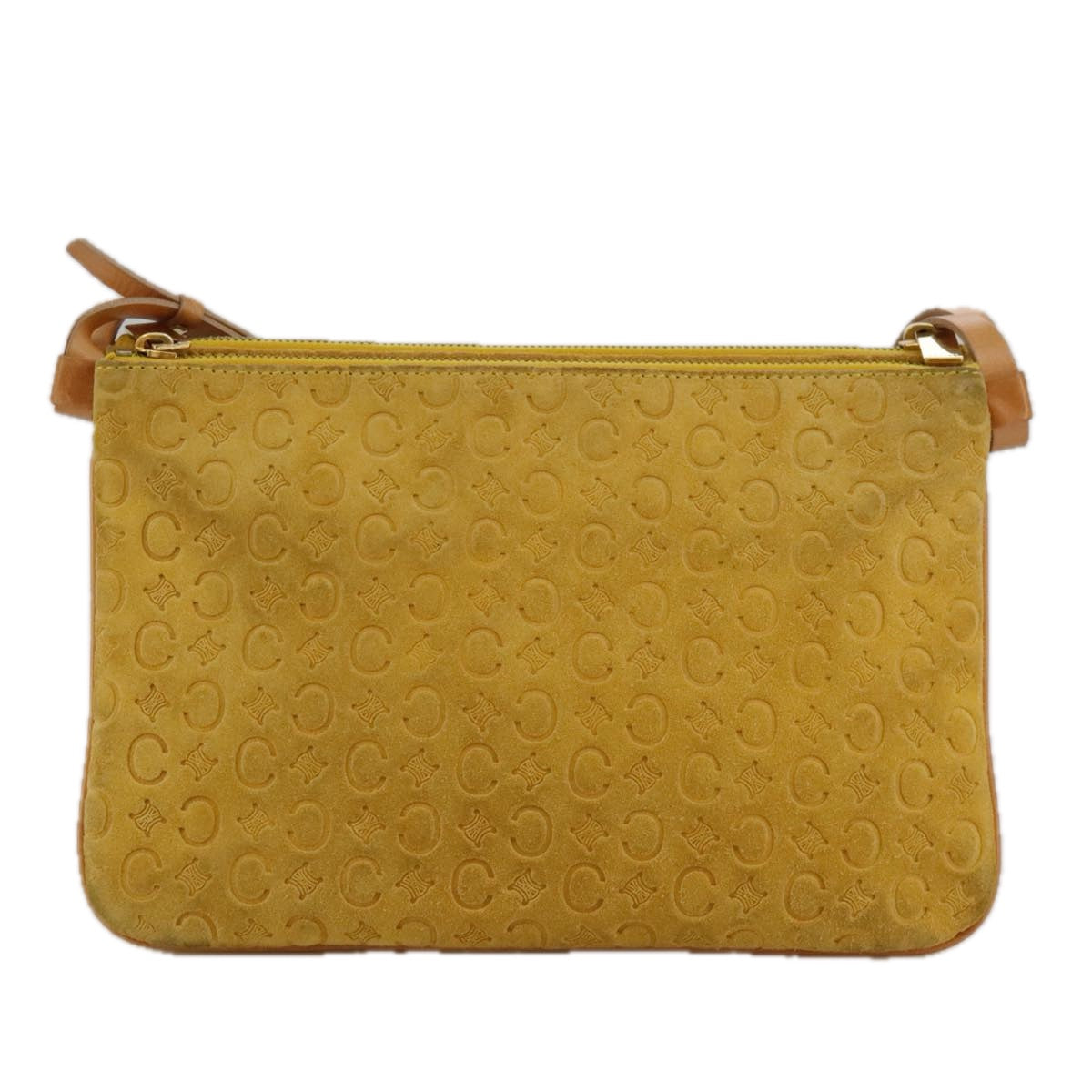 CELINE C Macadam Canvas Shoulder Bag Yellow Auth 103245