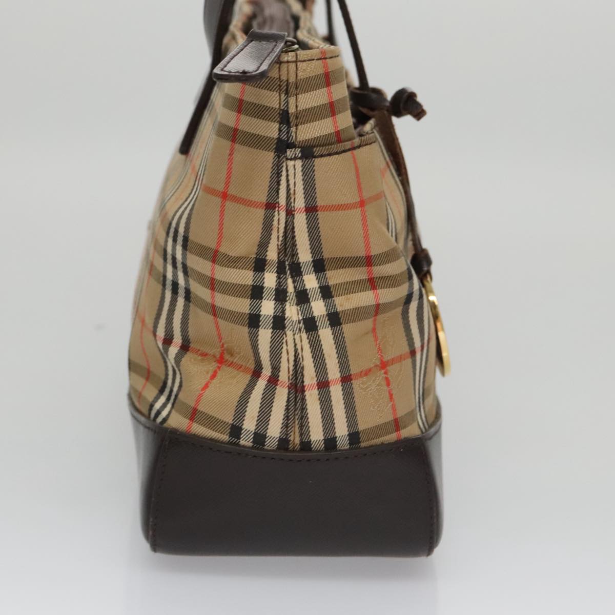 BURBERRY Nova Check Hand Bag Canvas Black Beige Auth 103259