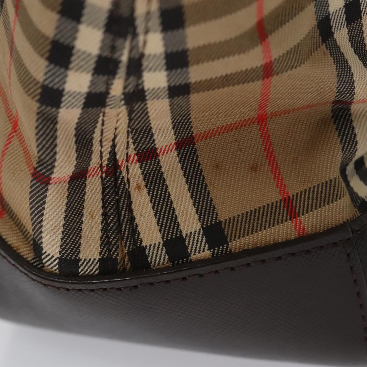 BURBERRY Nova Check Hand Bag Canvas Black Beige Auth 103259