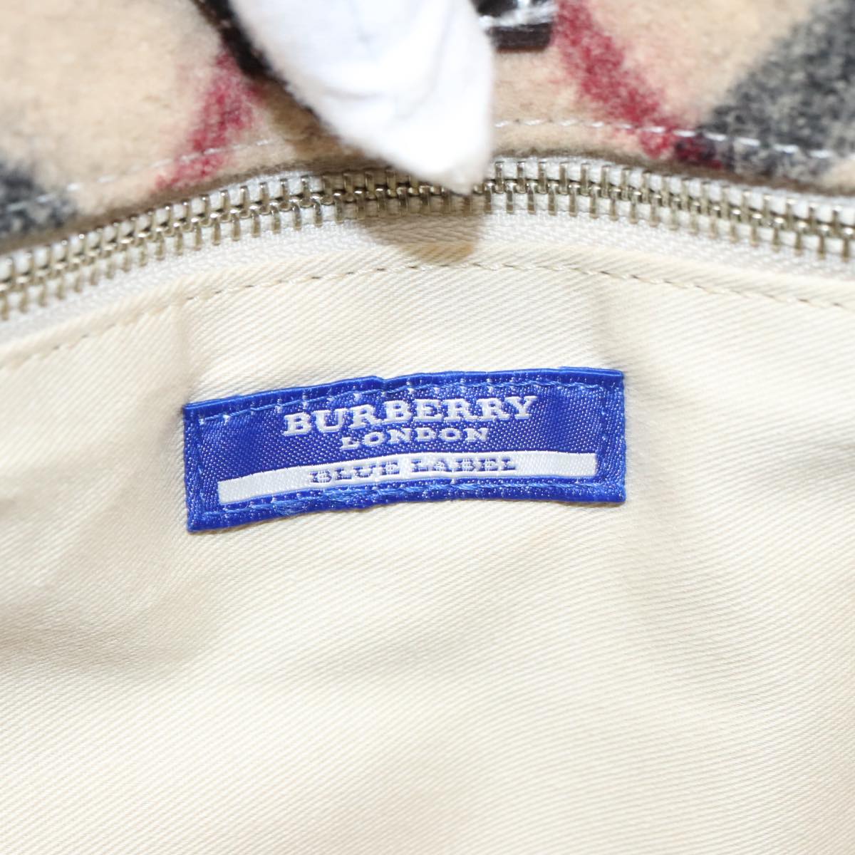 BURBERRY Blue Label Nova Check Hand Bag Wool Beige Auth 103260