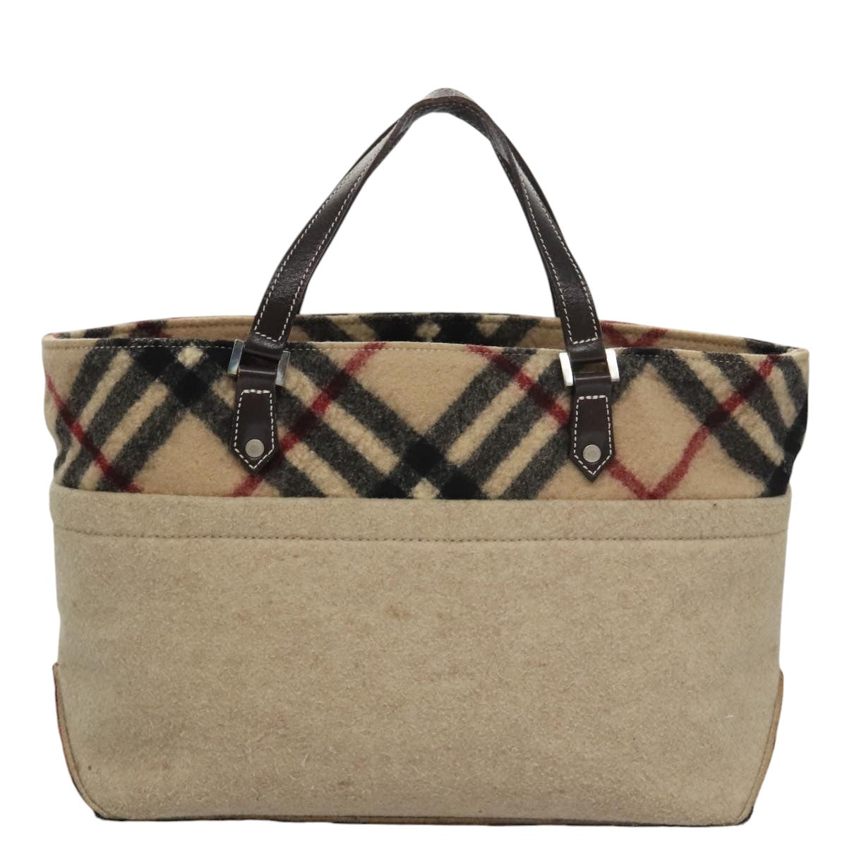 BURBERRY Blue Label Nova Check Hand Bag Wool Beige Auth 103260