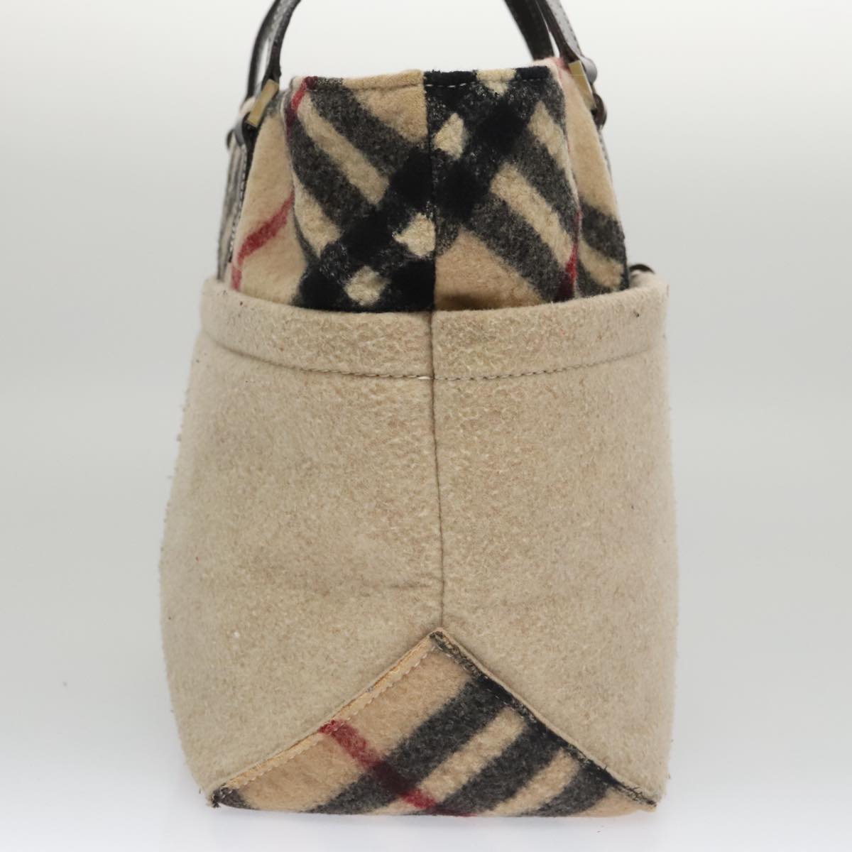 BURBERRY Blue Label Nova Check Hand Bag Wool Beige Auth 103260