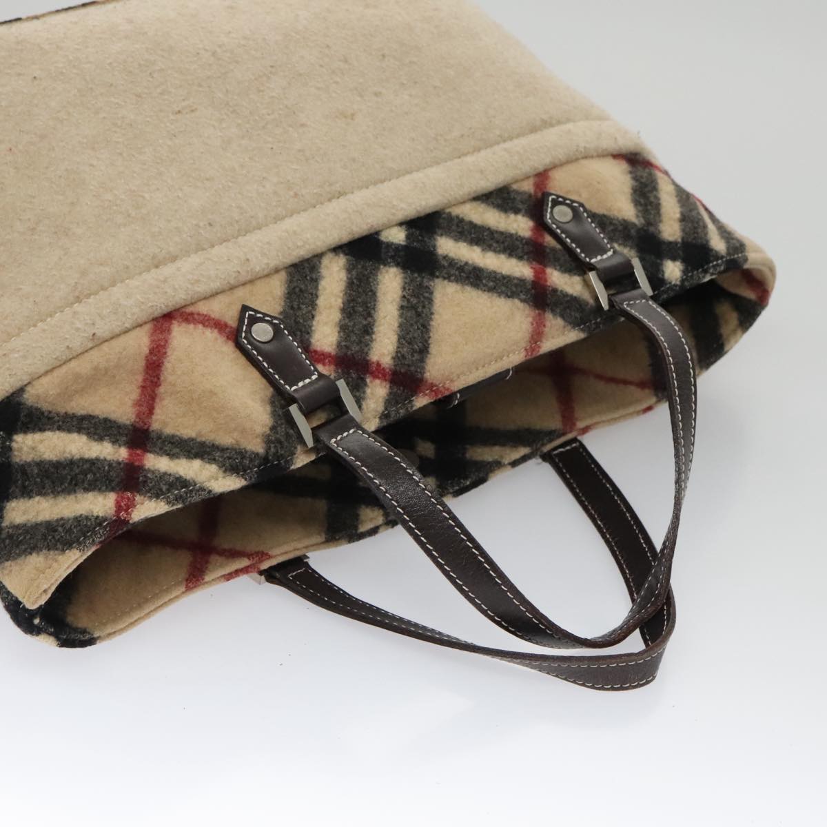 BURBERRY Blue Label Nova Check Hand Bag Wool Beige Auth 103260