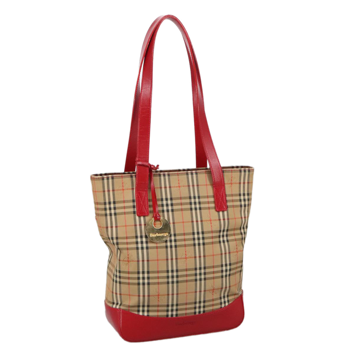 Burberrys Nova Check Shoulder Bag Canvas Red Beige Auth 103261