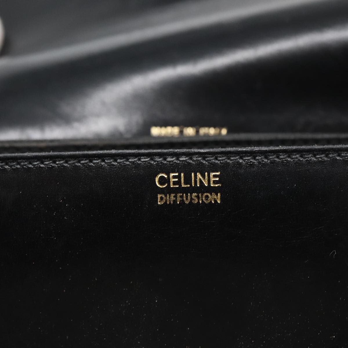 CELINE Shoulder Bag Leather Black Gold Auth 103264