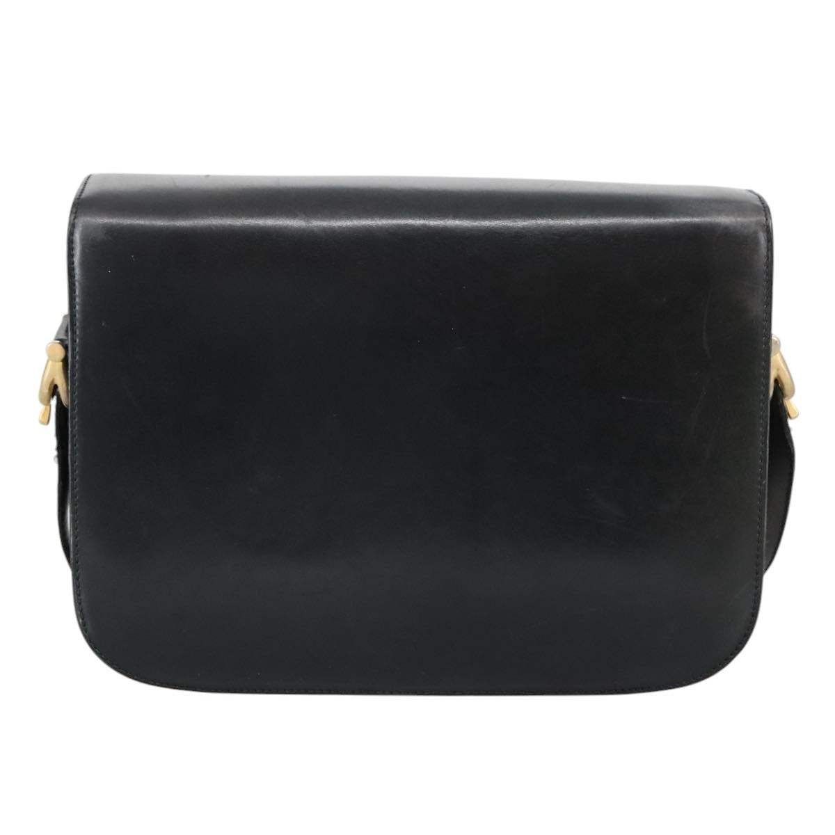 CELINE Shoulder Bag Leather Black Gold Auth 103264