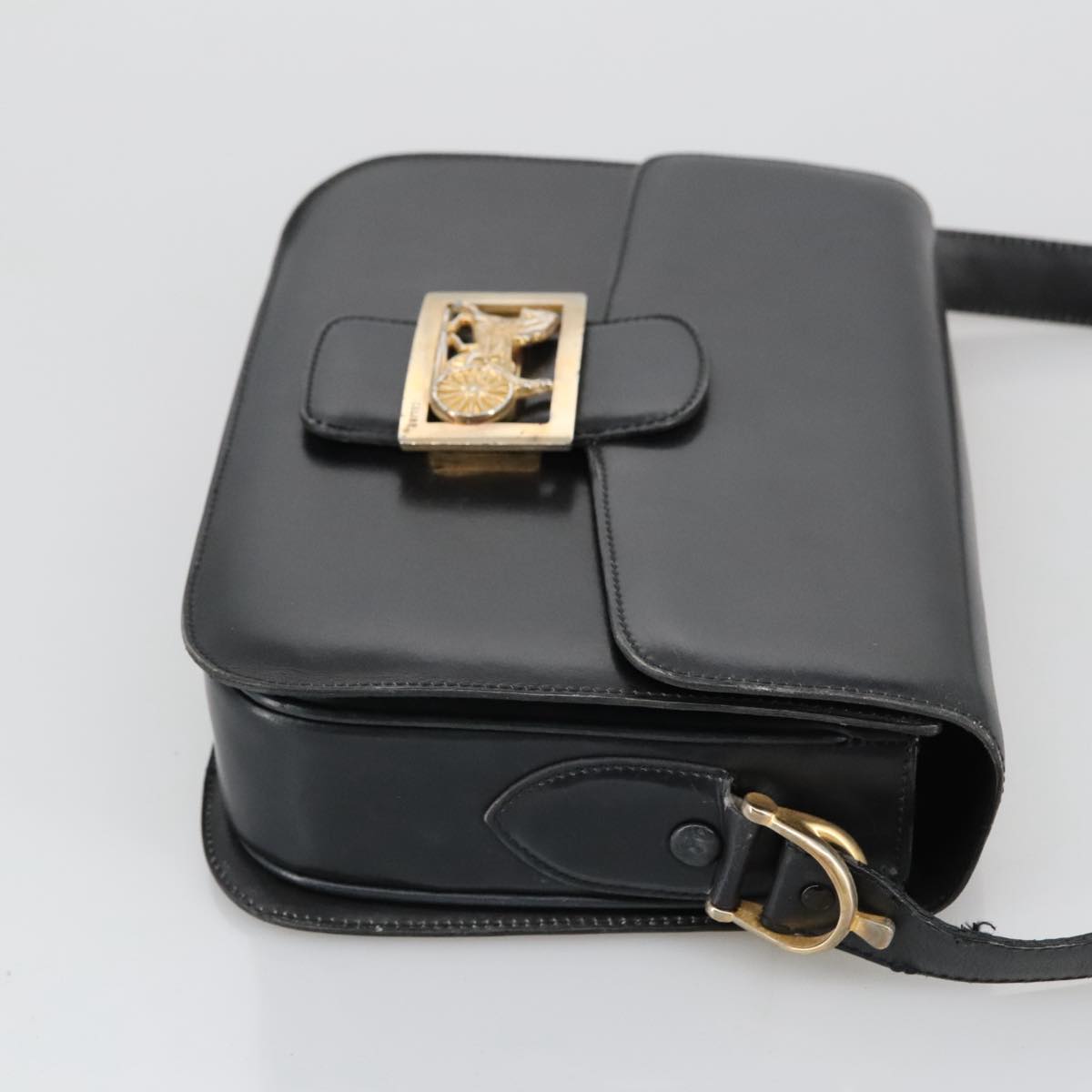 CELINE Shoulder Bag Leather Black Gold Auth 103264