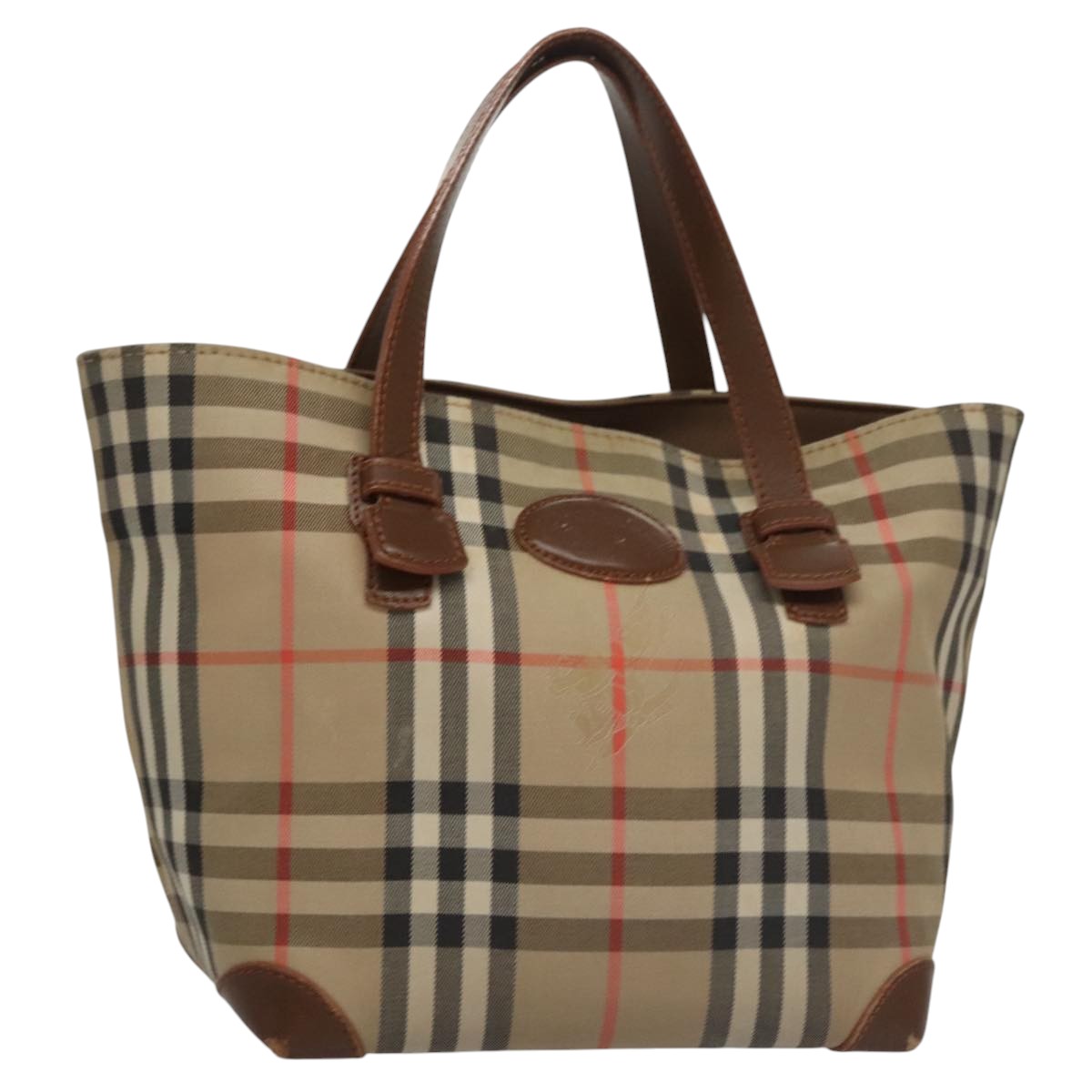 Burberrys Nova Check Hand Bag Canvas Beige Auth 103268