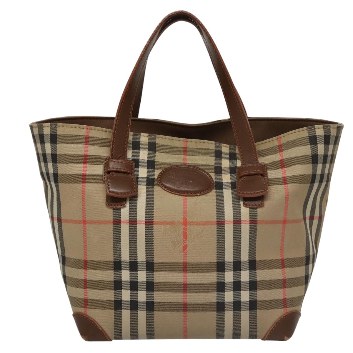 Burberrys Nova Check Hand Bag Canvas Beige Auth 103268