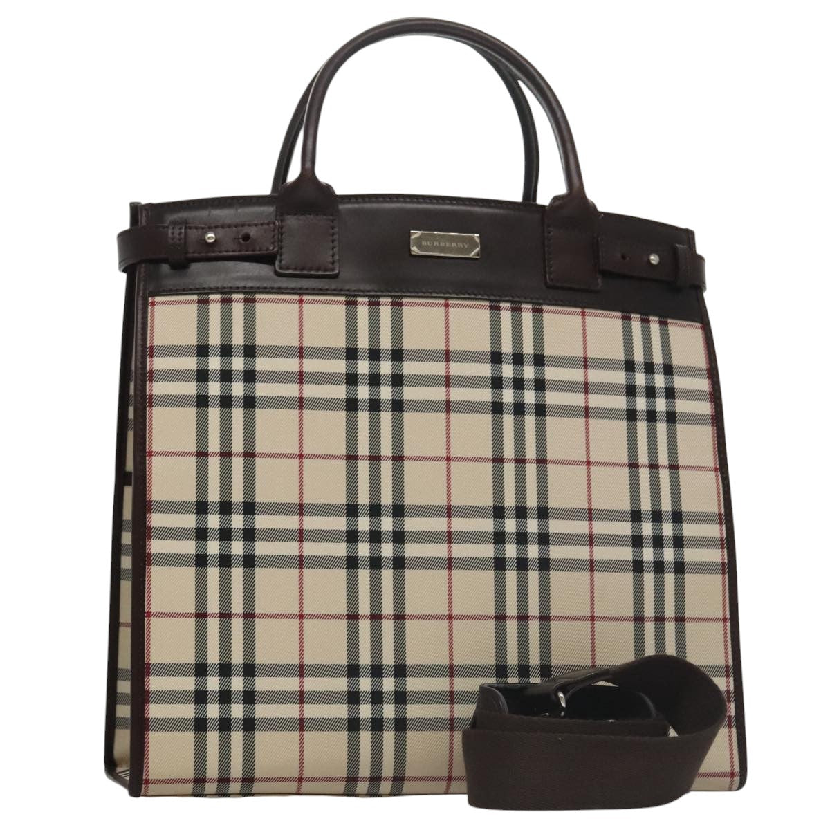 BURBERRY Nova Check Hand Bag Canvas 2way Beige Auth 103269