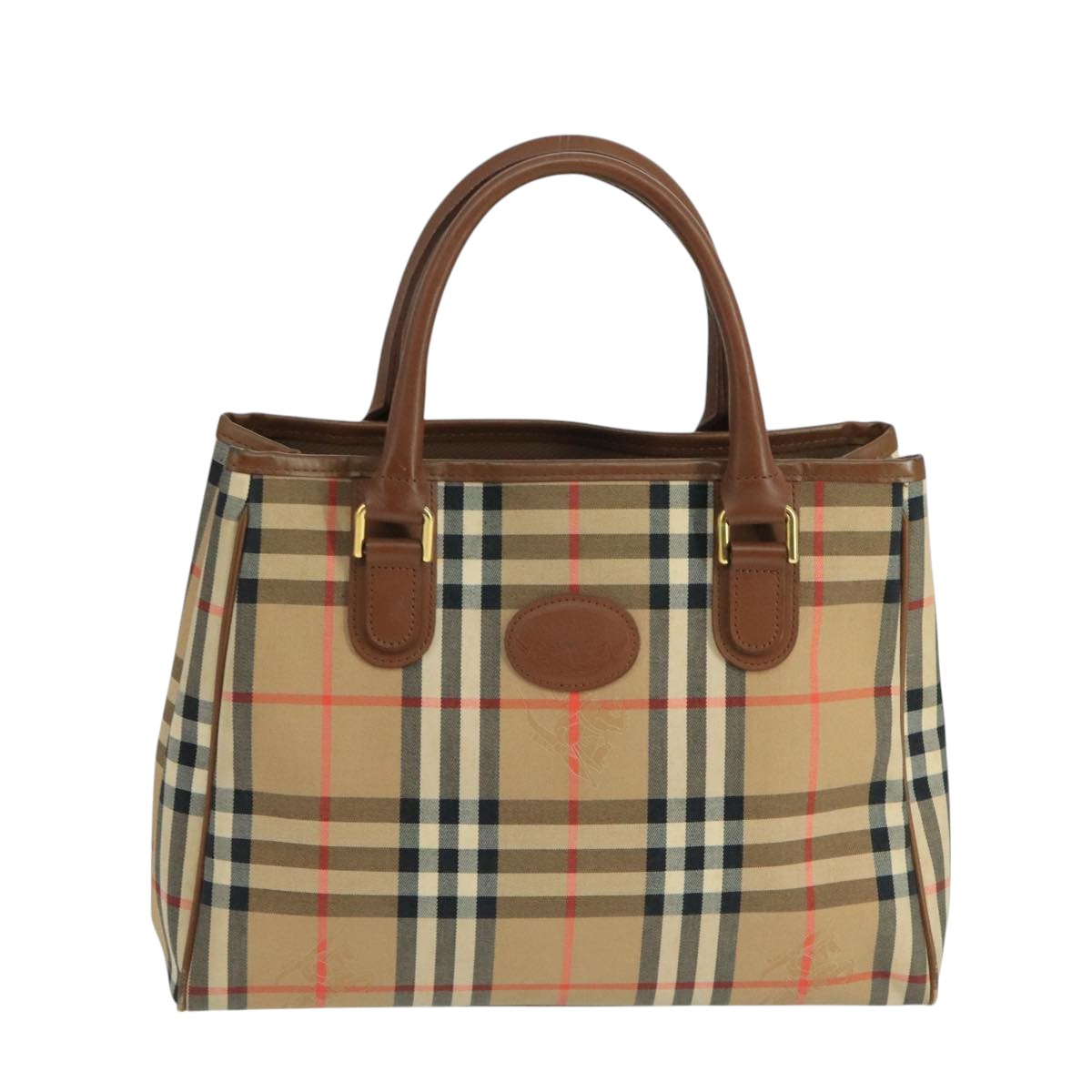 Burberrys Nova Check Hand Bag Canvas Beige Auth 103276