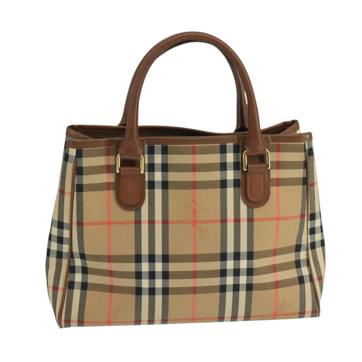 Burberrys Nova Check Hand Bag Canvas Beige Auth 103276