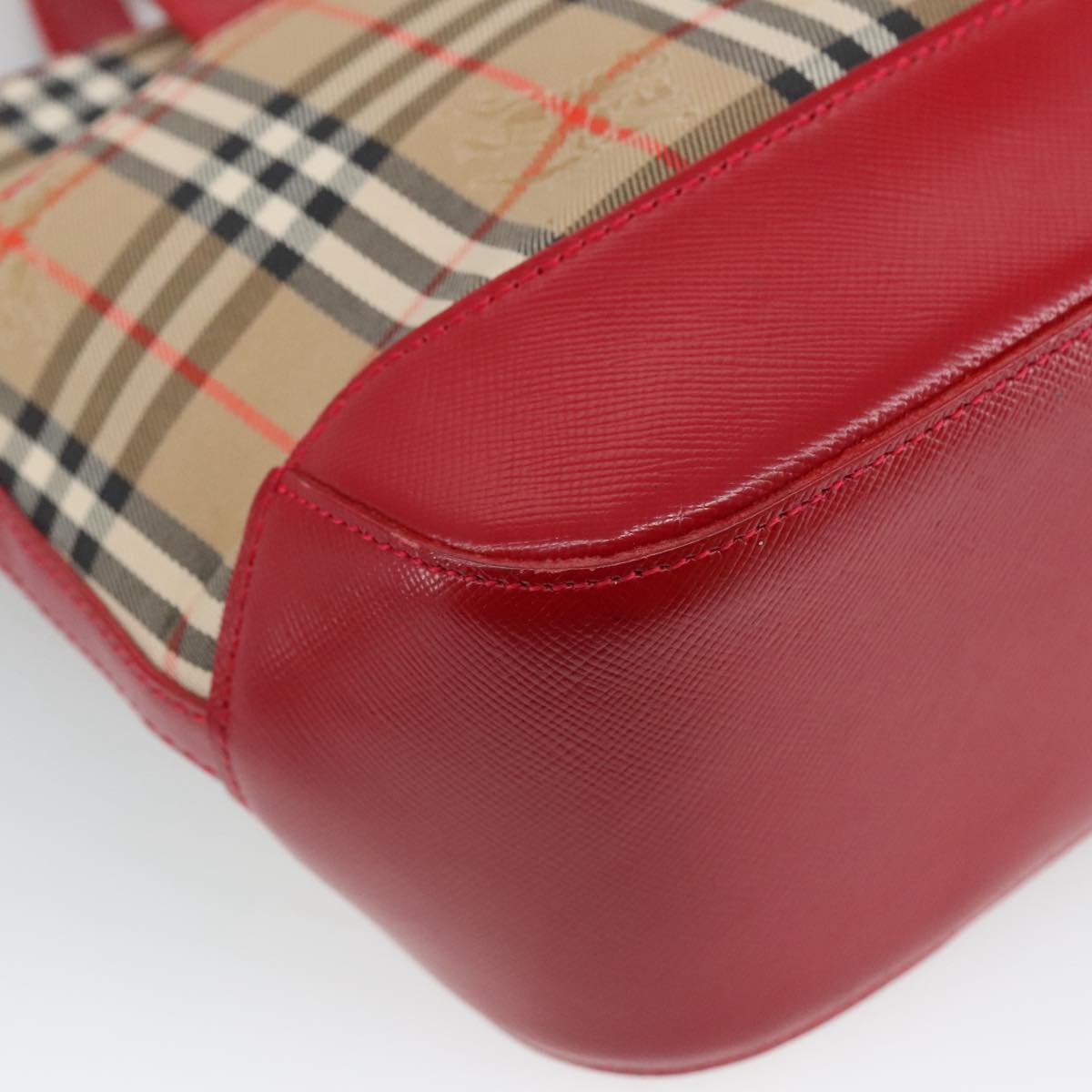 BURBERRY Nova Check Hand Bag Canvas Red Beige Auth 103277