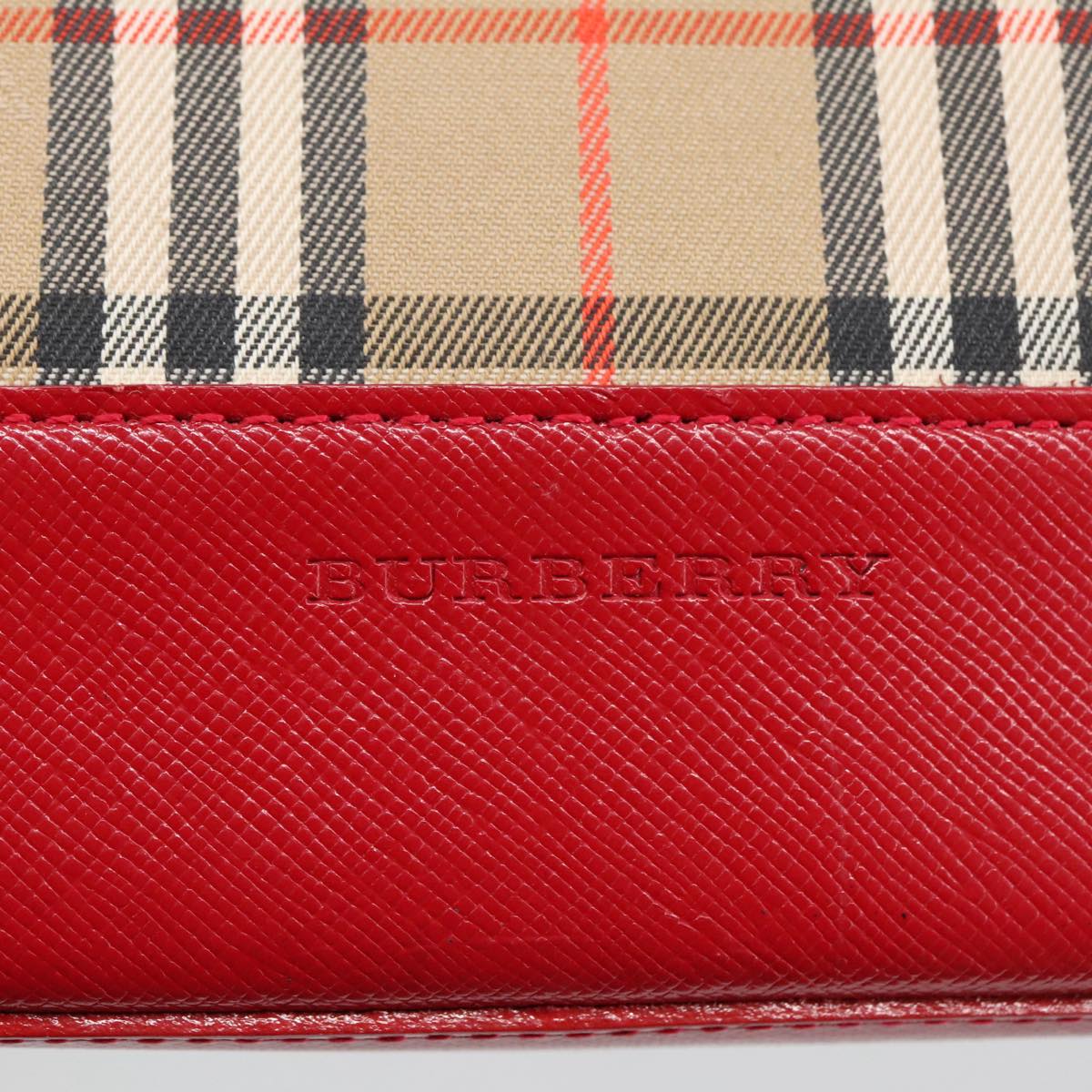 BURBERRY Nova Check Hand Bag Canvas Red Beige Auth 103277