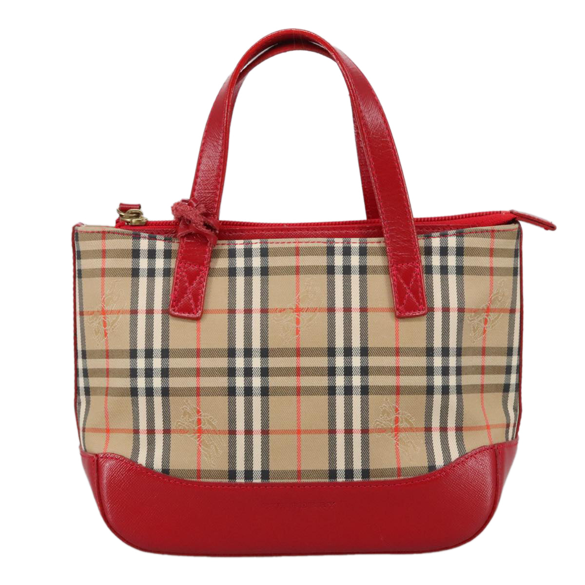 BURBERRY Nova Check Hand Bag Canvas Red Beige Auth 103277