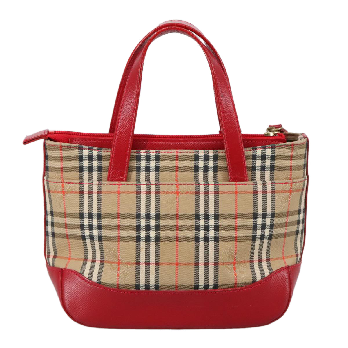 BURBERRY Nova Check Hand Bag Canvas Red Beige Auth 103277