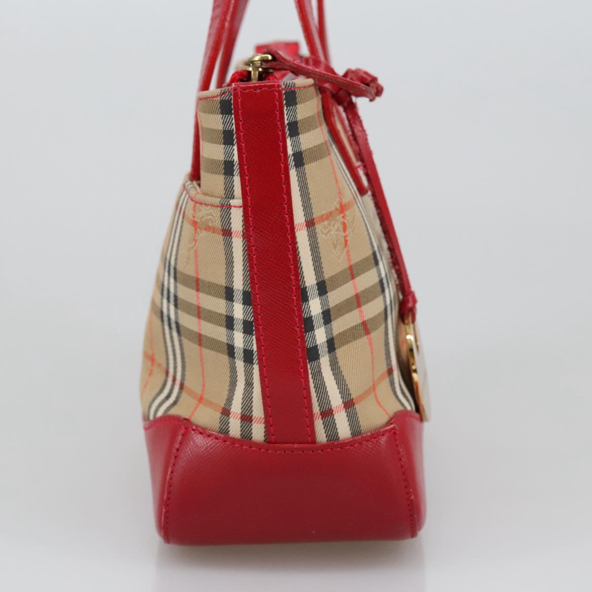 BURBERRY Nova Check Hand Bag Canvas Red Beige Auth 103277