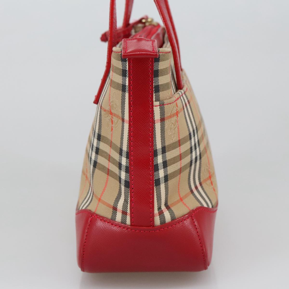 BURBERRY Nova Check Hand Bag Canvas Red Beige Auth 103277