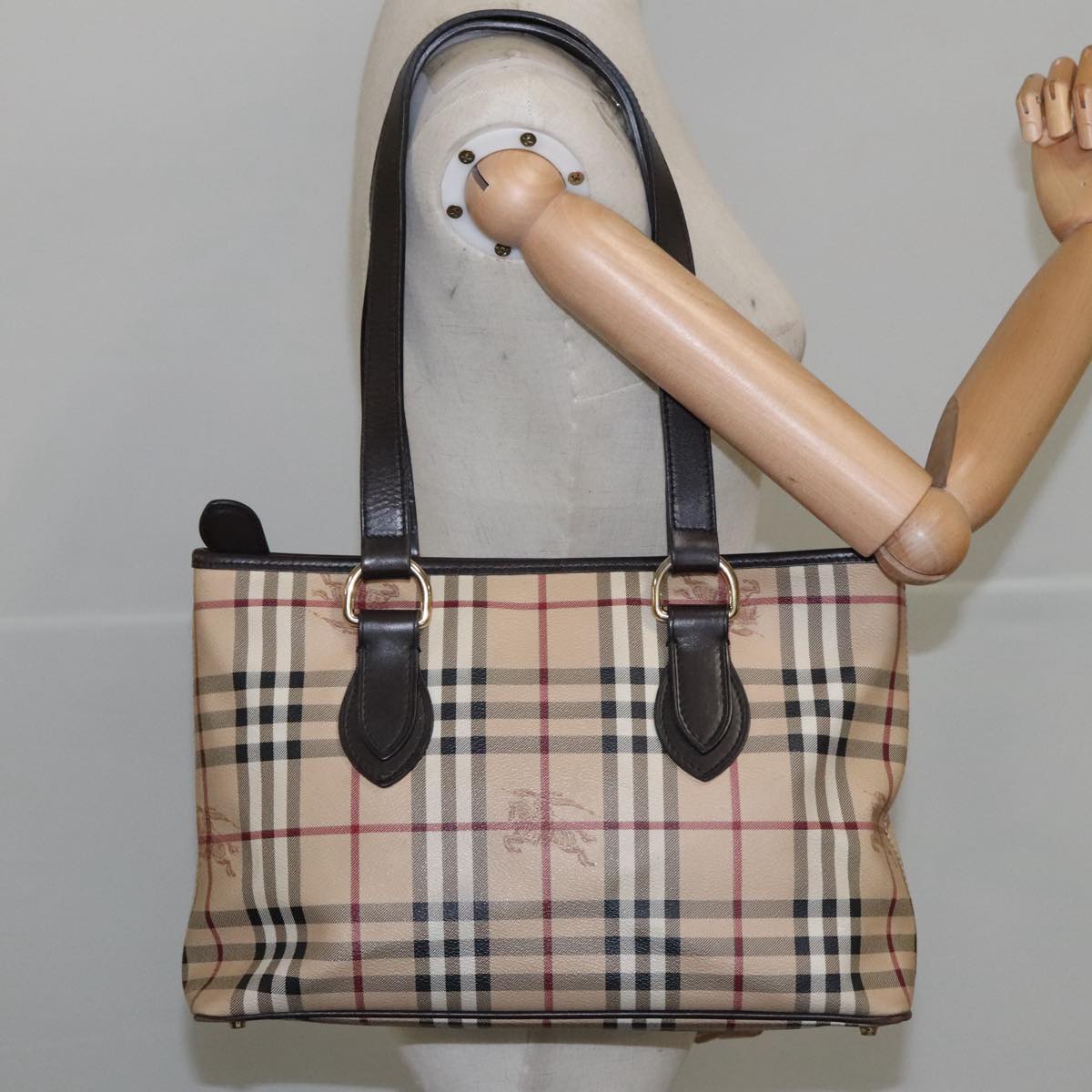 BURBERRY Nova Check Shoulder Bag PVC Beige Auth 103278